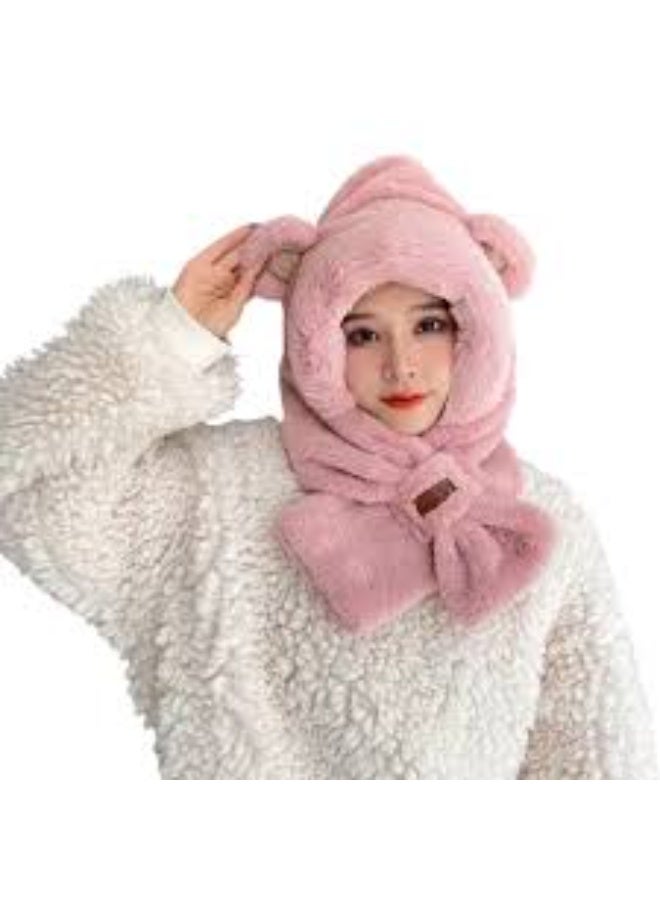 كاب فرو ناعم مع كوفيه مدمج 🐻🤍 أذنين لطيفتين ودفء مثالي للشتاء ❄️🧣 ستايل أنيق ومريح لكل المناسبات! - Image 5